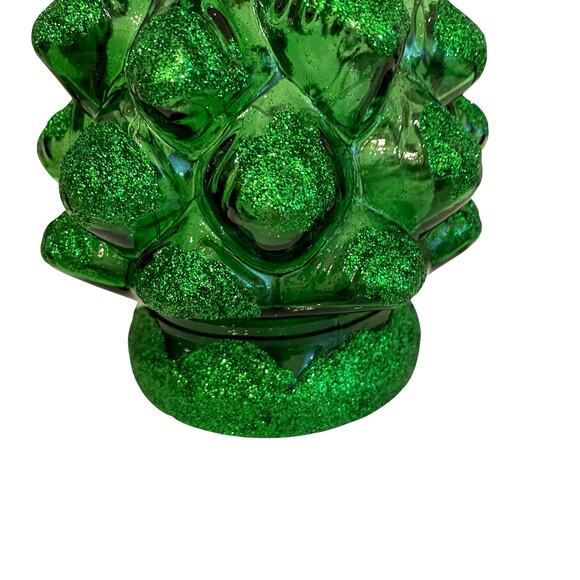 Illuminated Green Glitter Glass Christmas Tree 15.5in Chic Holiday Decor New - Picture 5 of 11